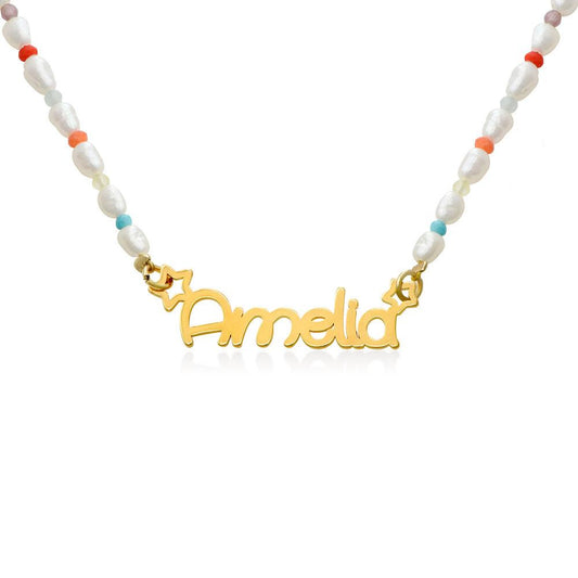 Pearl Candy Girls Name Necklace in Gold Plating