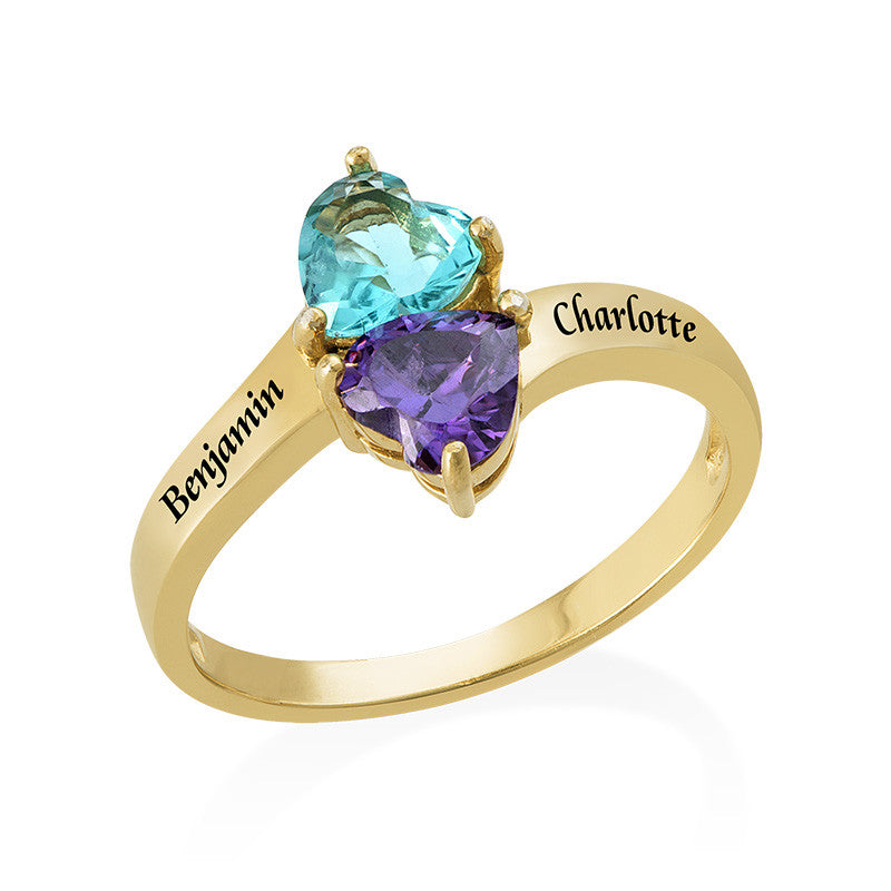 Personalized Silver Ring with Heart-shaped Birthstones
