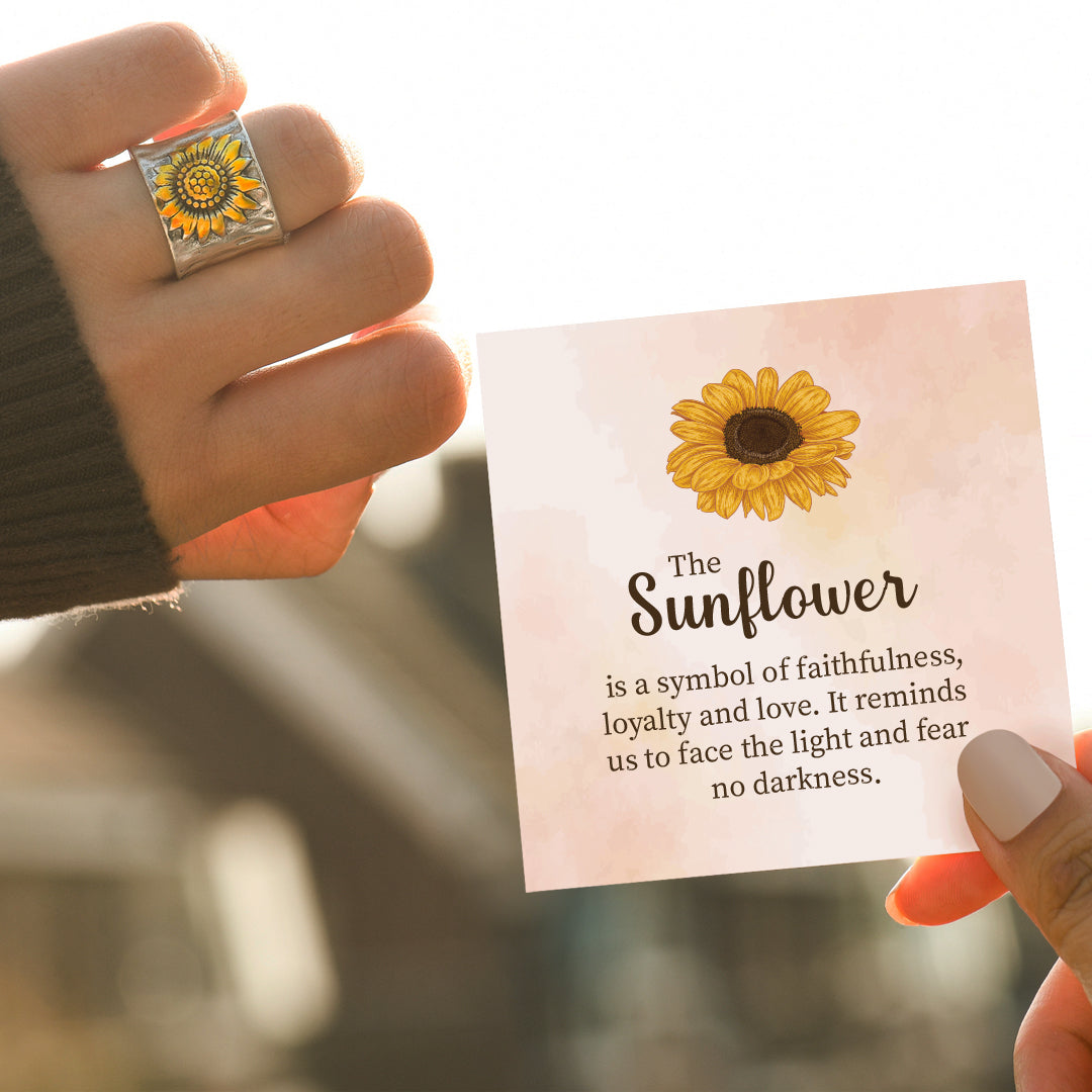 To My Best Friend Golden Sunflower Wide Band Ring